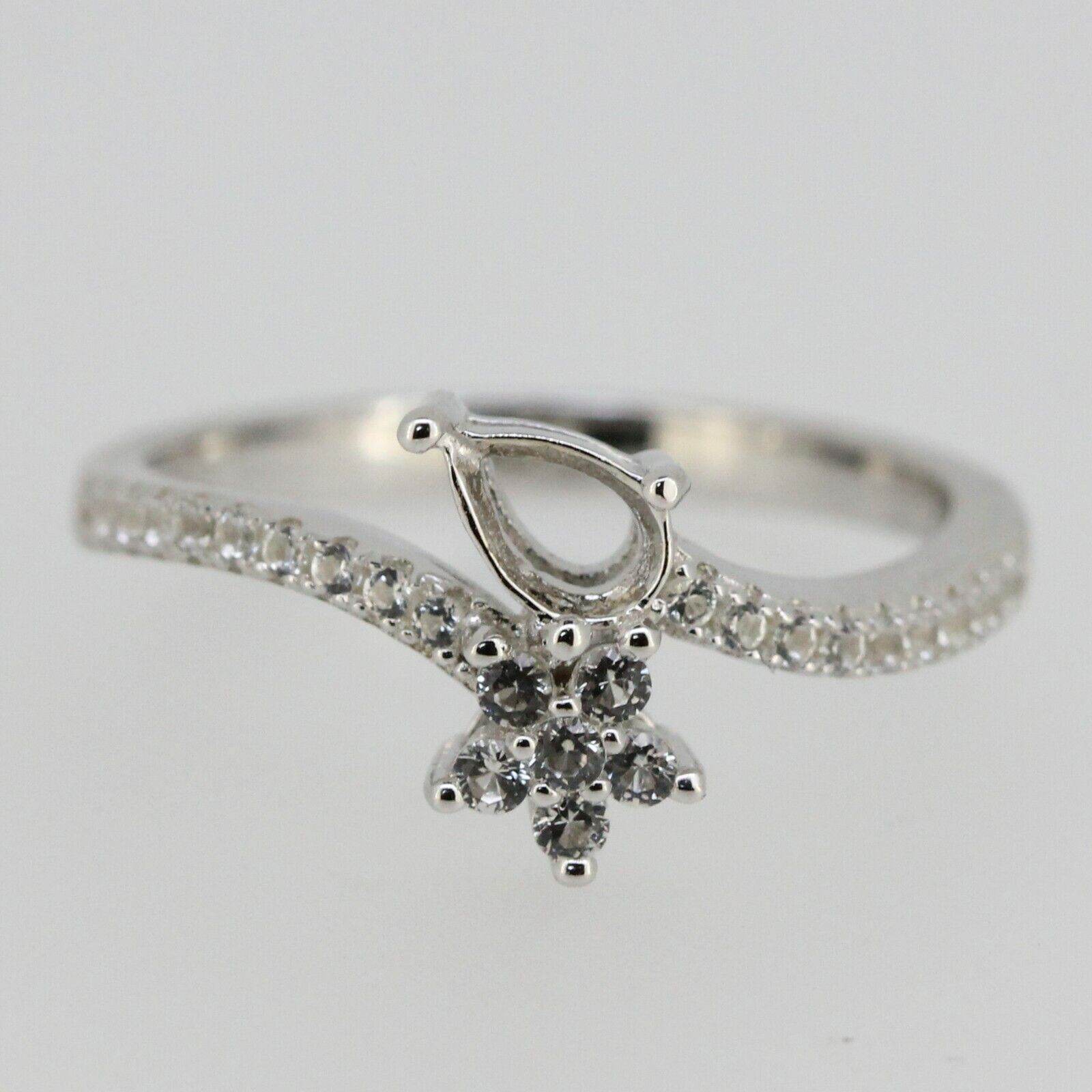 Sterling Silver Semi Mount Ring Setting Pear Cut PE 6x4mm W/ White Topaz Bypass Ring - Syzjewelry