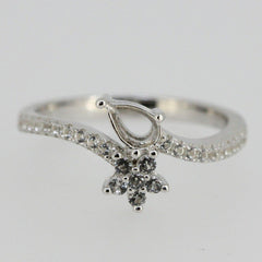 Sterling Silver Semi Mount Ring Setting Pear Cut PE 6x4mm W/ White Topaz Bypass Ring - Syzjewelry