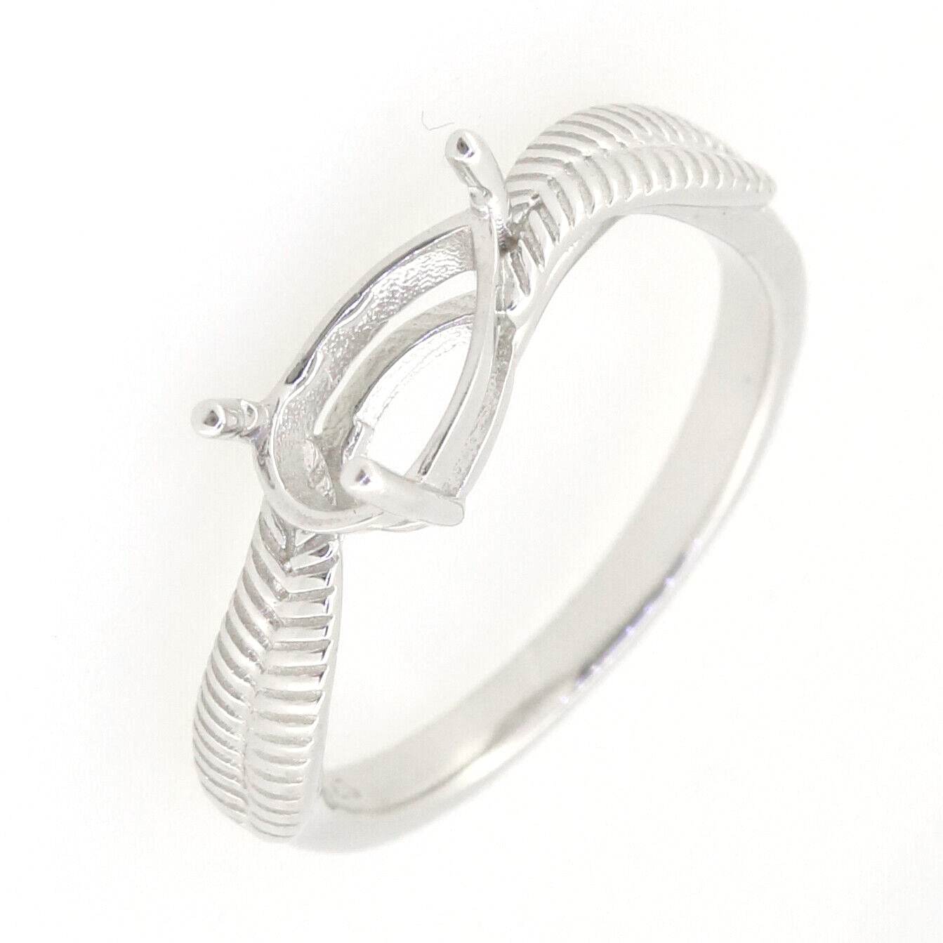 Sterling Silver Semi Mount Ring Setting Pear PE 9x6mm Feather Theme White Topaz - Syzjewelry