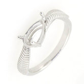 Sterling Silver Semi Mount Ring Setting Pear PE 9x6mm Feather Theme White Topaz - Syzjewelry