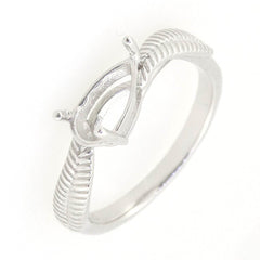Sterling Silver Semi Mount Ring Setting Pear PE 9x6mm Feather Theme White Topaz - Syzjewelry