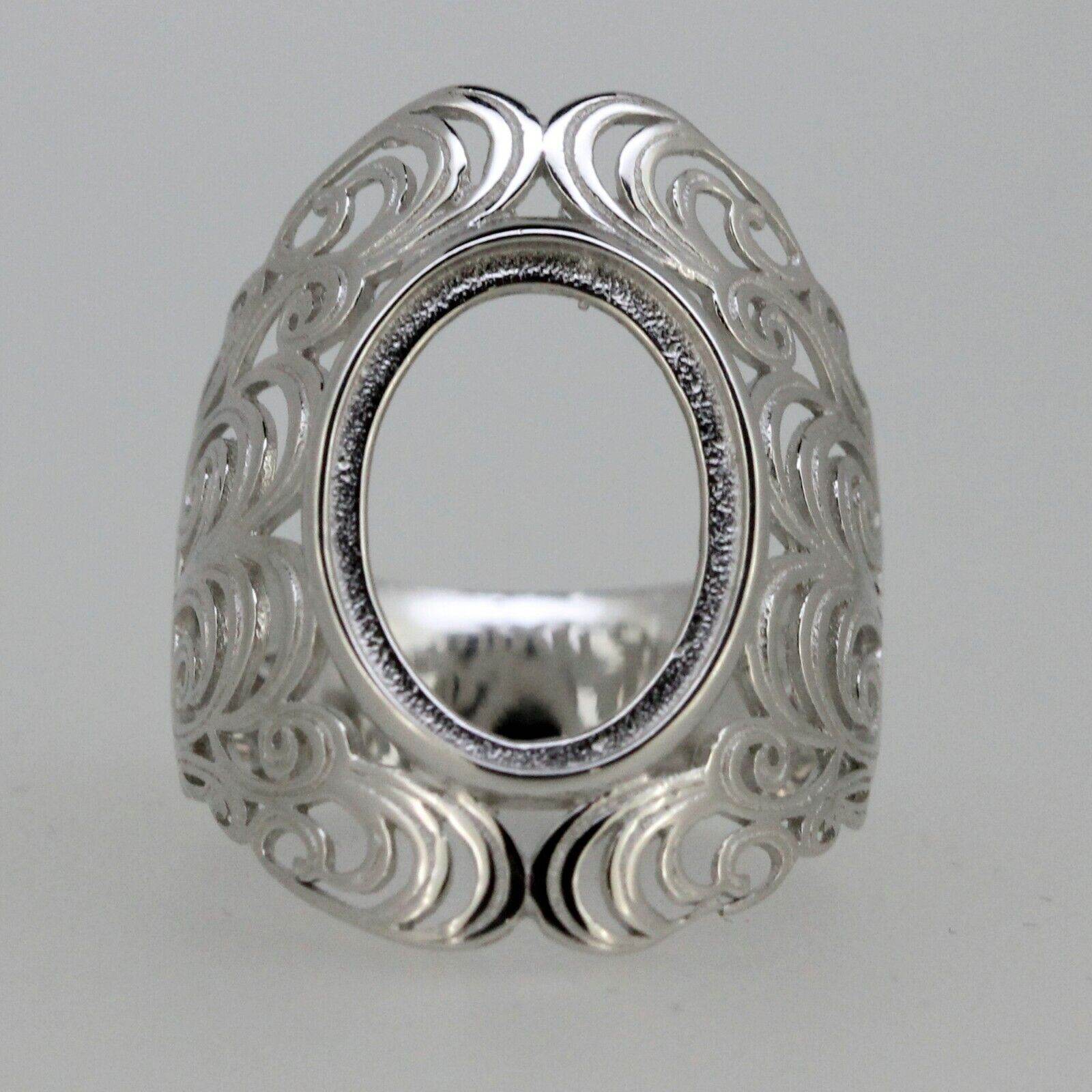 Sterling Silver Semi Mount Ring Setting Oval OV 15x11mm Cabochon Filigree - Syzjewelry