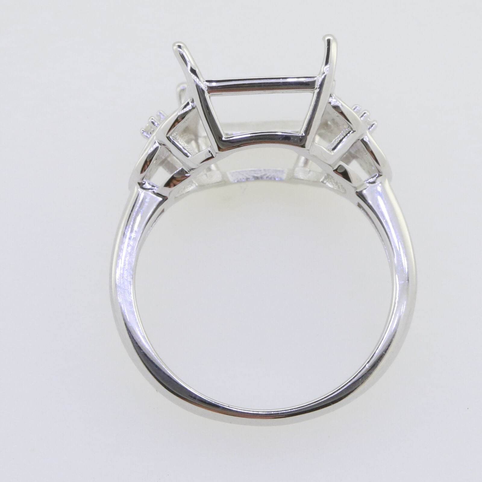 Sterling Silver Semi Mount Ring Setting Emerald OCT 14x10mm side stone - Syzjewelry