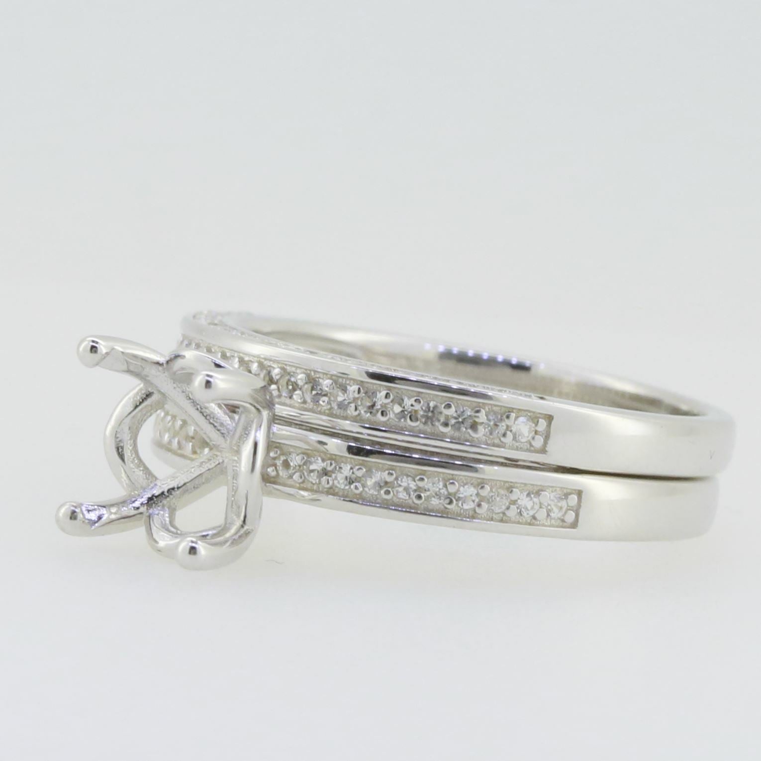 2 Pc Set Sterling Silver Semi Mount Ring Setting Round RD 8x8mm Engagement\ - Syzjewelry