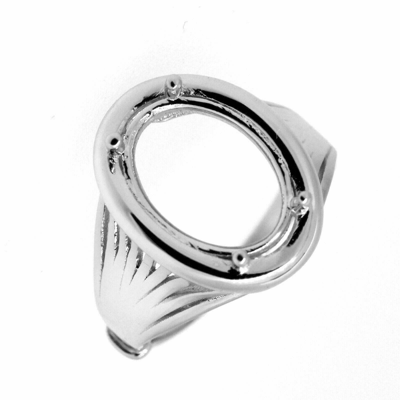 Sterling Silver Semi Mount Ring Setting Oval OV 13x9mm Contemporary Design - Syzjewelry