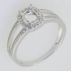 14K White Gold Semi Mount Ring Setting Cushion CU 6X5mm - Syzjewelry