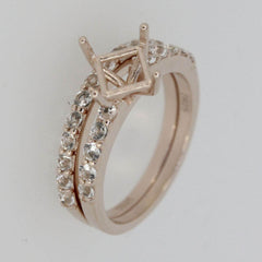 2 Pc 14K Rose Gold Semi Mount Ring Setting Princess SQ 6x6mm Engagement - Syzjewelry