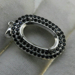 Sterling Silver Semi Mount Pendant Setting Oval OV 20x16mm Black Spinel Halo - Syzjewelry