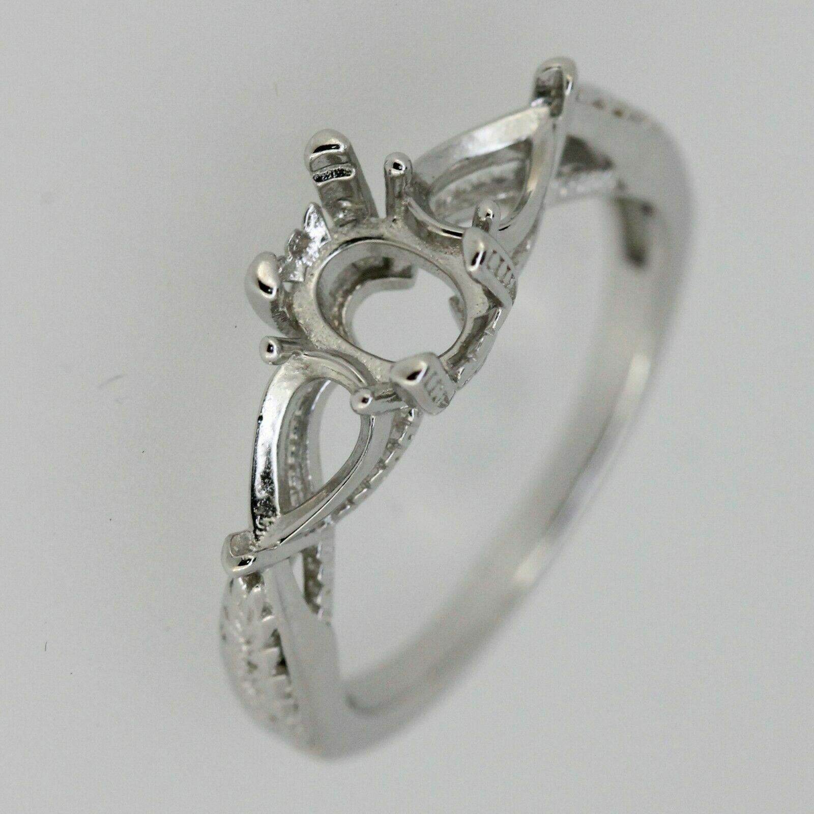 Sterling Silver Semi Mount Ring Setting Oval OV 8x6mm & PE 6x4mm 3 stone - Syzjewelry