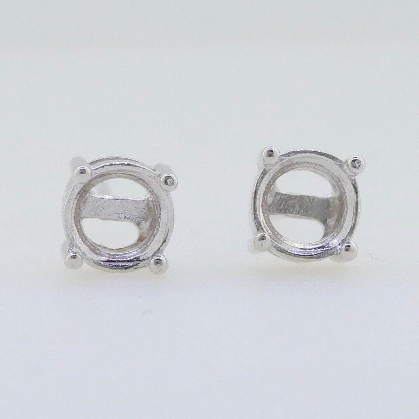 Sterling Silver Semi Mount Earrings Setting Round RD 6x6mm Stud - Syzjewelry
