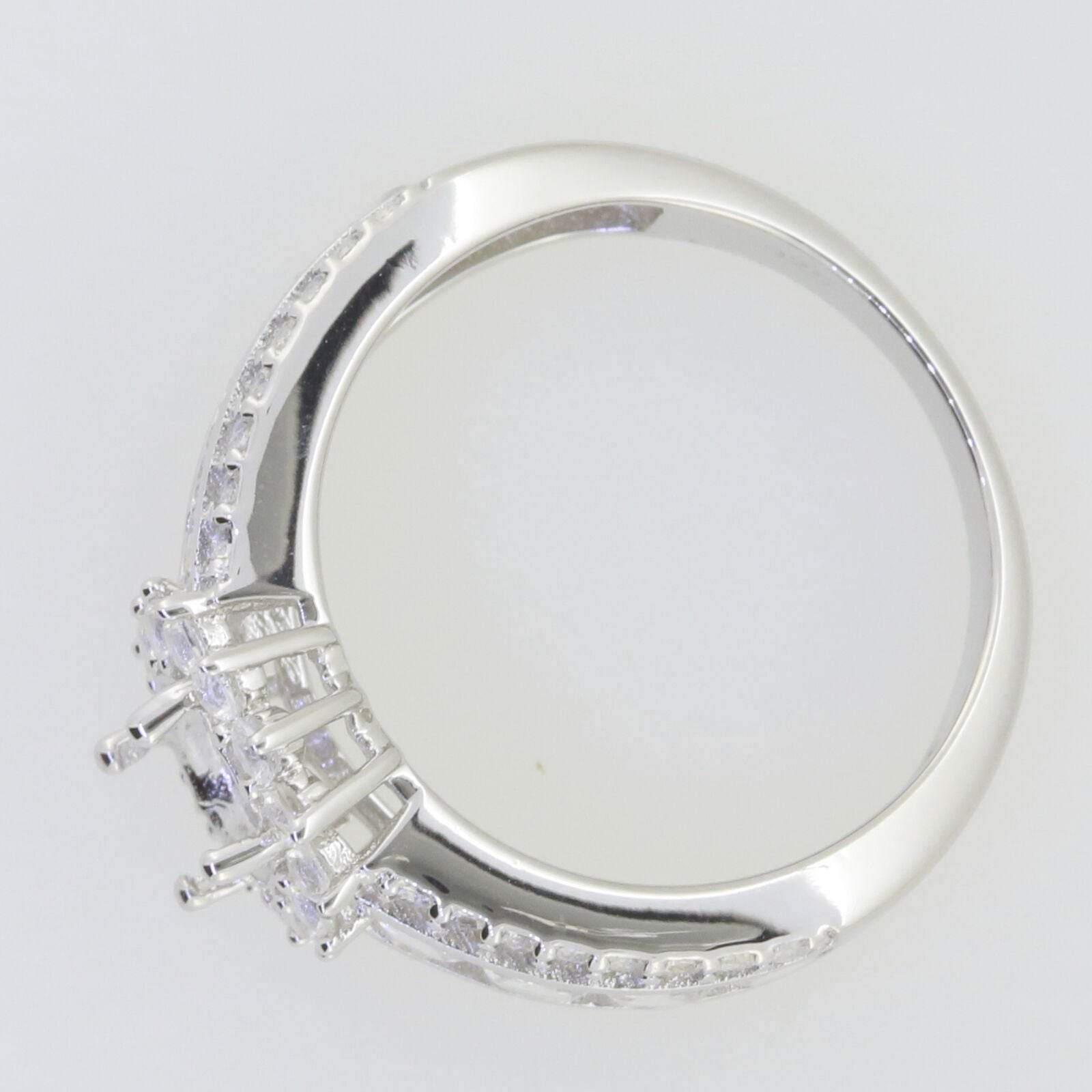 Sterling Silver Semi Mount Ring Setting Oval OV 8x6mm Double Halo Whit - Syzjewelry