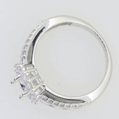 Sterling Silver Semi Mount Ring Setting Oval OV 8x6mm Double Halo Whit - Syzjewelry