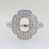 Sterling Silver Semi Mount Ring Setting Cushion CU 8x6mm Double Halo - Syzjewelry