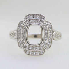 Sterling Silver Semi Mount Ring Setting Cushion CU 8x6mm Double Halo - Syzjewelry
