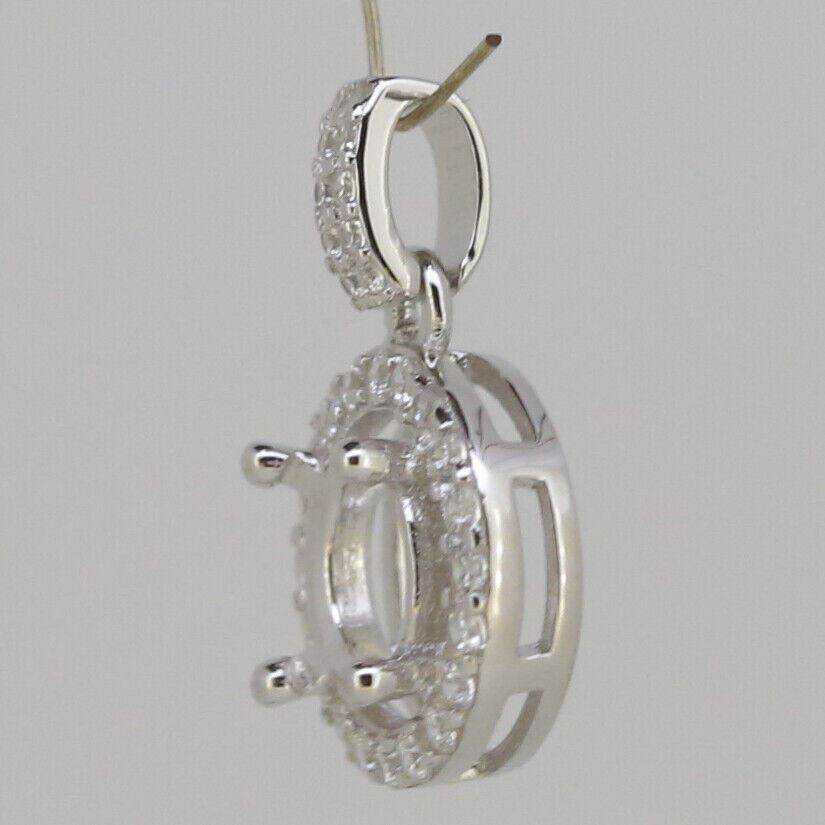 Sterling Silver Semi Mount Pendant Setting Round RD 6x6mm Halo with CZ - Syzjewelry