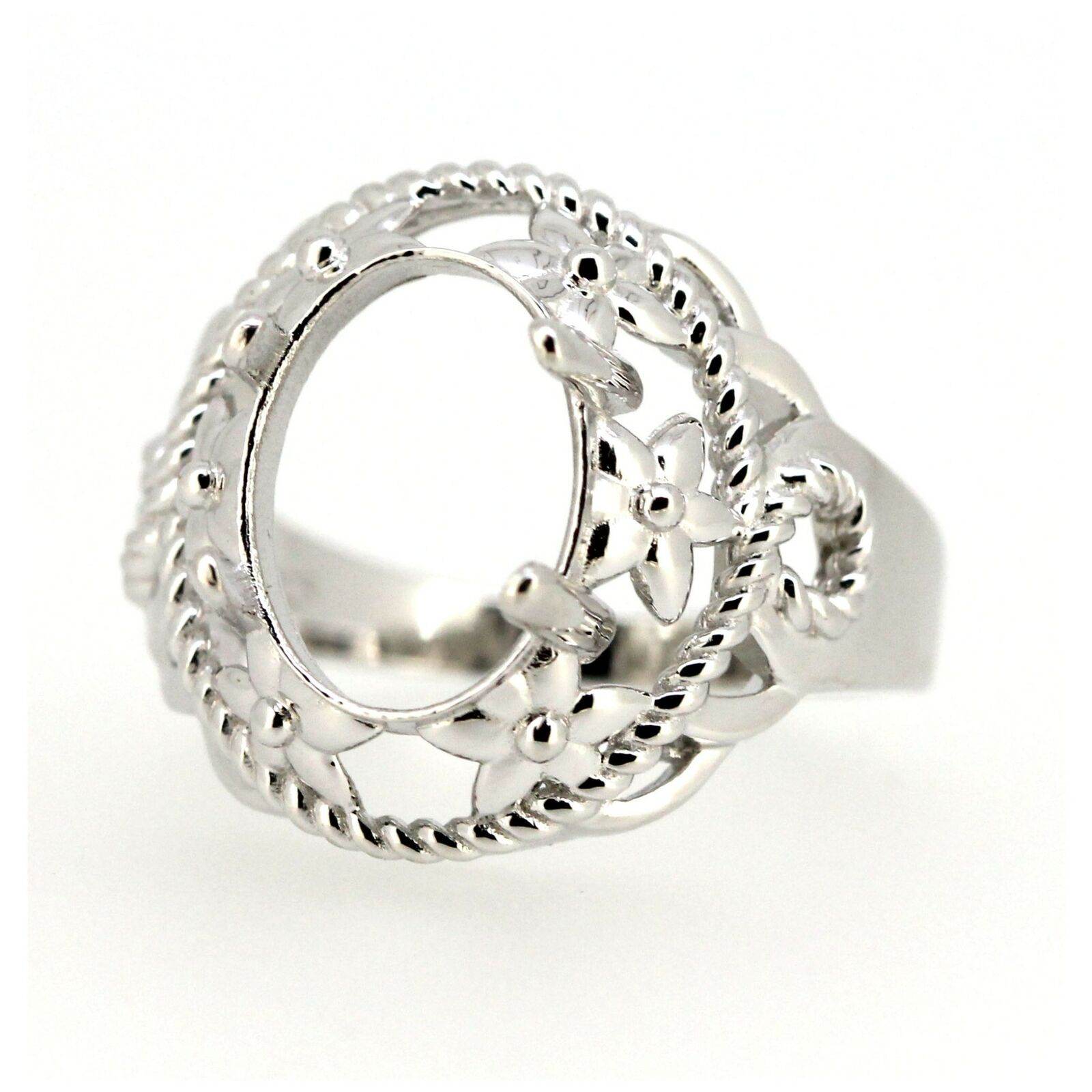 Art Deco Style Sterling Silver Semi Mount Ring Setting Oval OV 12x10mm - Syzjewelry