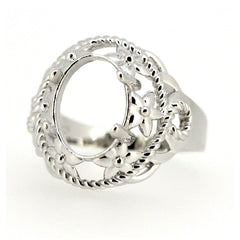 Art Deco Style Sterling Silver Semi Mount Ring Setting Oval OV 12x10mm - Syzjewelry