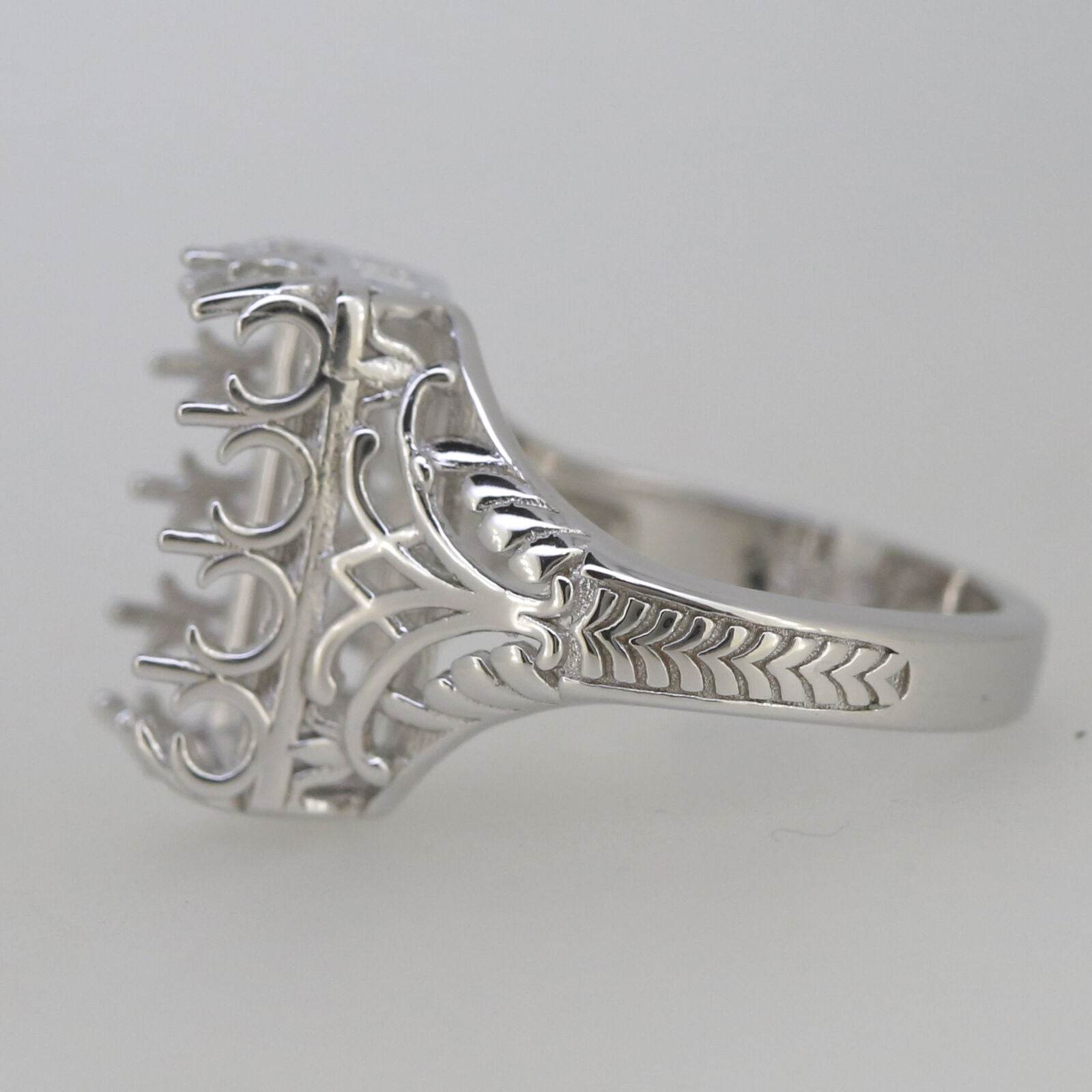 Art Deco Style Sterling Silver Semi Mount Ring Setting Emerald OCT 14x8mm - Syzjewelry