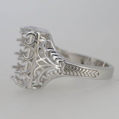 Art Deco Style Sterling Silver Semi Mount Ring Setting Emerald OCT 14x8mm - Syzjewelry