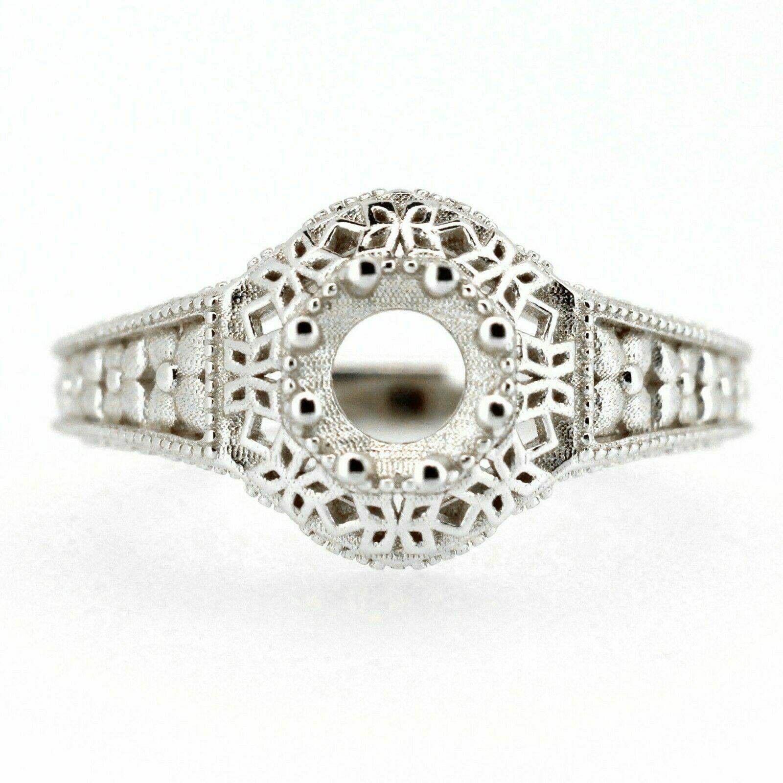 Sterling Silver Semi Mount Ring Setting Round RD 6x6mm Art Deco Style - Syzjewelry