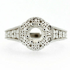 Sterling Silver Semi Mount Ring Setting Round RD 6x6mm Art Deco Style - Syzjewelry