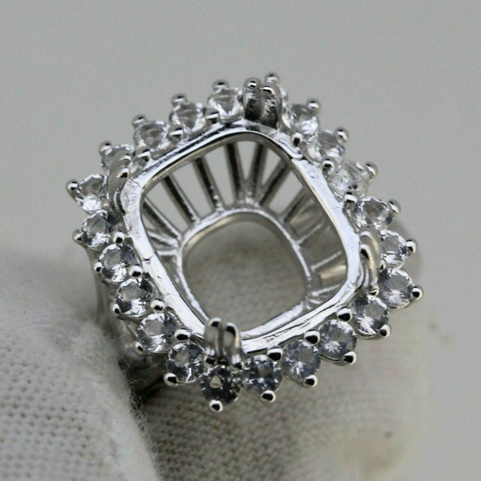 Sterling Silver Semi Mount Ring Setting Cushion CU 12x10mm Halo White Topaz - Syzjewelry