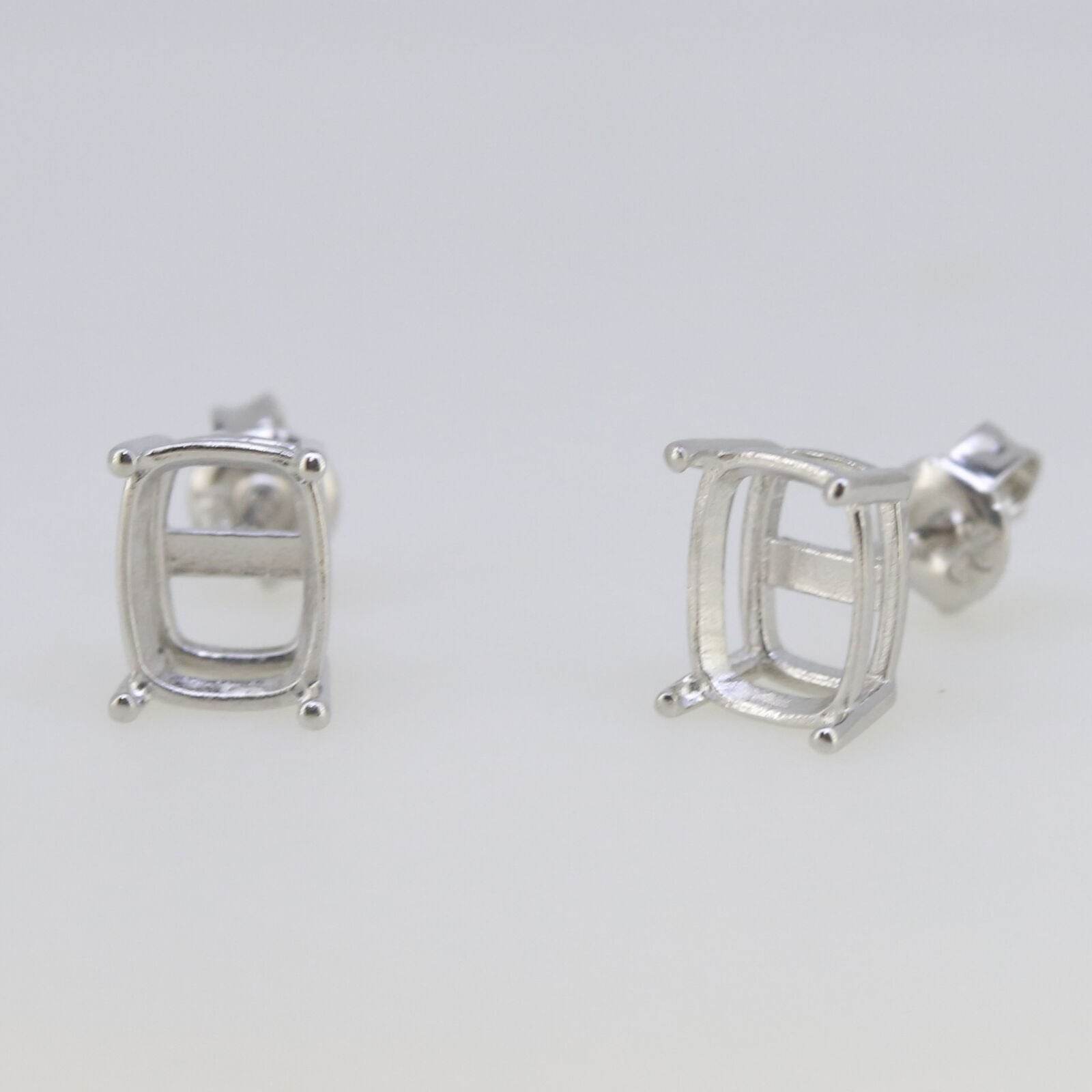 Sterling Silver Semi Mount Earrings Setting Cushion CU 9x7mm Stud - Syzjewelry