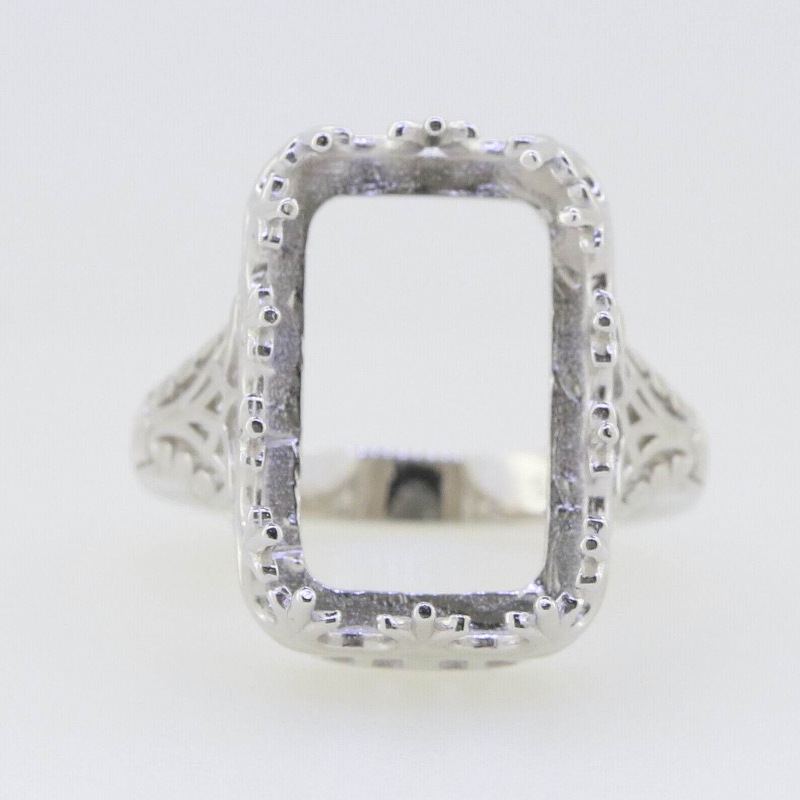 Sterling Silver Semi Mount Ring Setting Emerald OCT 18X12mm Art Deco Vintage Style - Syzjewelry