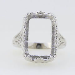 Sterling Silver Semi Mount Ring Setting Emerald OCT 18X12mm Art Deco Vintage Style - Syzjewelry