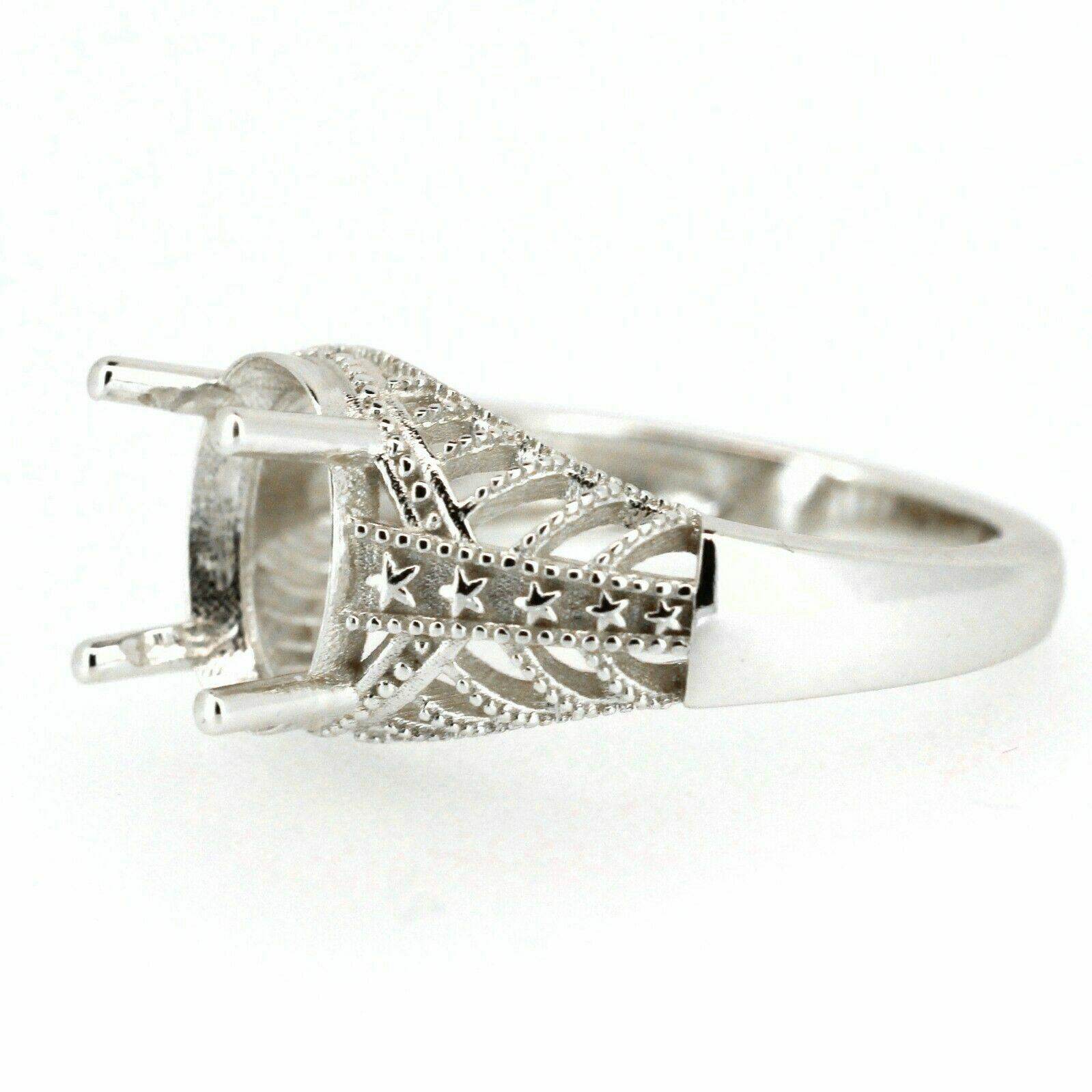Art Deco Style Sterling Silver Semi Mount Ring Setting Oval OV 10x8mm - Syzjewelry