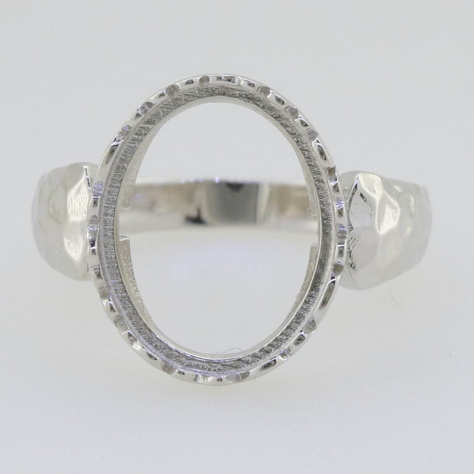 Sterling Silver Semi Mount Ring Setting Cabochon Oval OV 15x11mm Hammered Shank - Syzjewelry