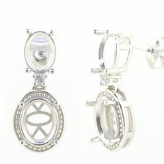 14K White Gold Semi Mount Earrings Setting Oval OV 9X7mm OV 8x6mm - Syzjewelry
