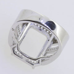 Sterling Silver Semi Mount Ring Setting Emerald OCT 14x10mm Halo Split Shank L56 - Syzjewelry