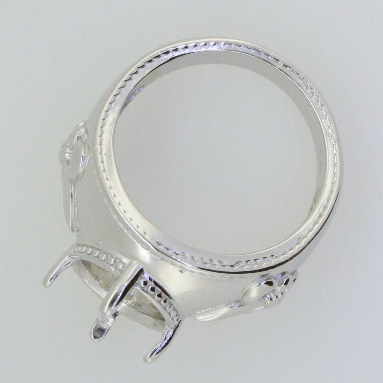 Sterling Silver Semi Mount Ring Setting OV 12x10mm Fleur De Lis White Topaz - Syzjewelry