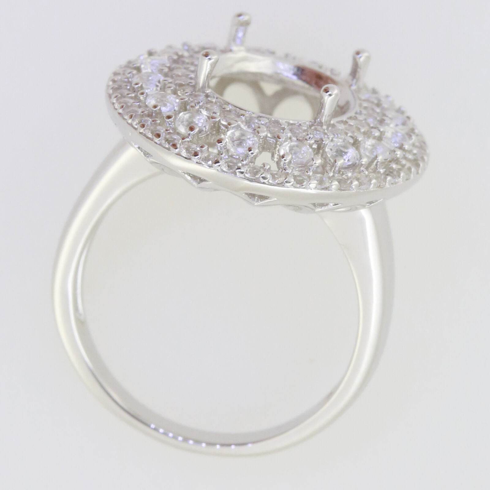 Sterling Silver Semi Mount Ring Setting Oval OV 12x10mm Triple Halo To - Syzjewelry