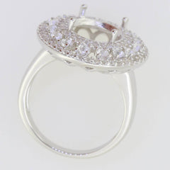 Sterling Silver Semi Mount Ring Setting Oval OV 12x10mm Triple Halo To - Syzjewelry