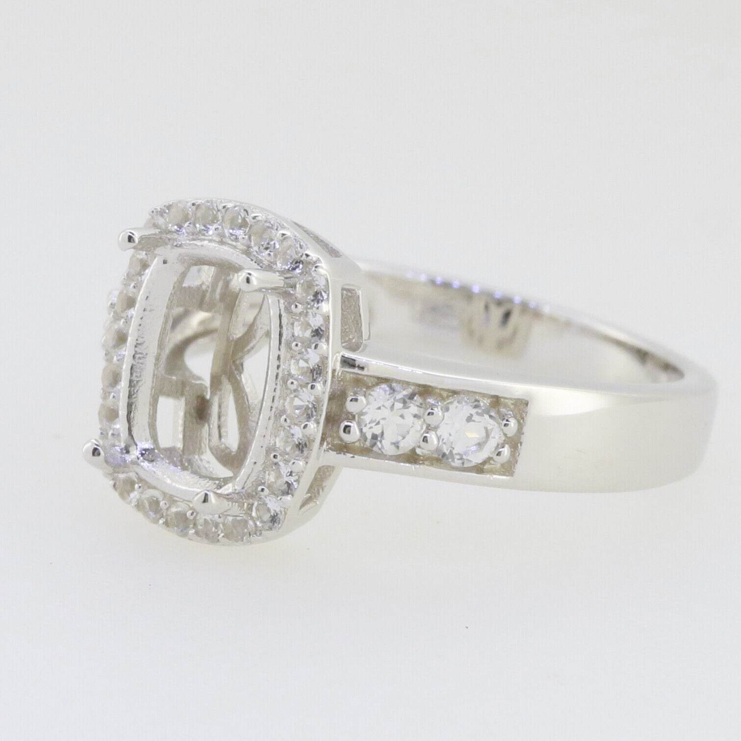 Sterling Silver Semi Mount Ring Setting Cushion CU 9x7mm Halo White To - Syzjewelry