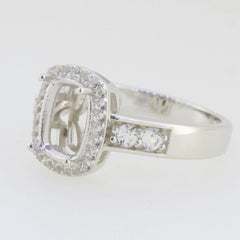 Sterling Silver Semi Mount Ring Setting Cushion CU 9x7mm Halo White To - Syzjewelry