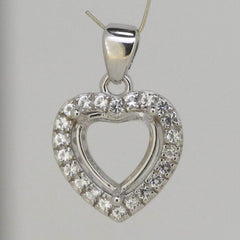 Sterling Silver Semi Mount Pendant Setting Heart HT 9x9mm With Halo - Syzjewelry