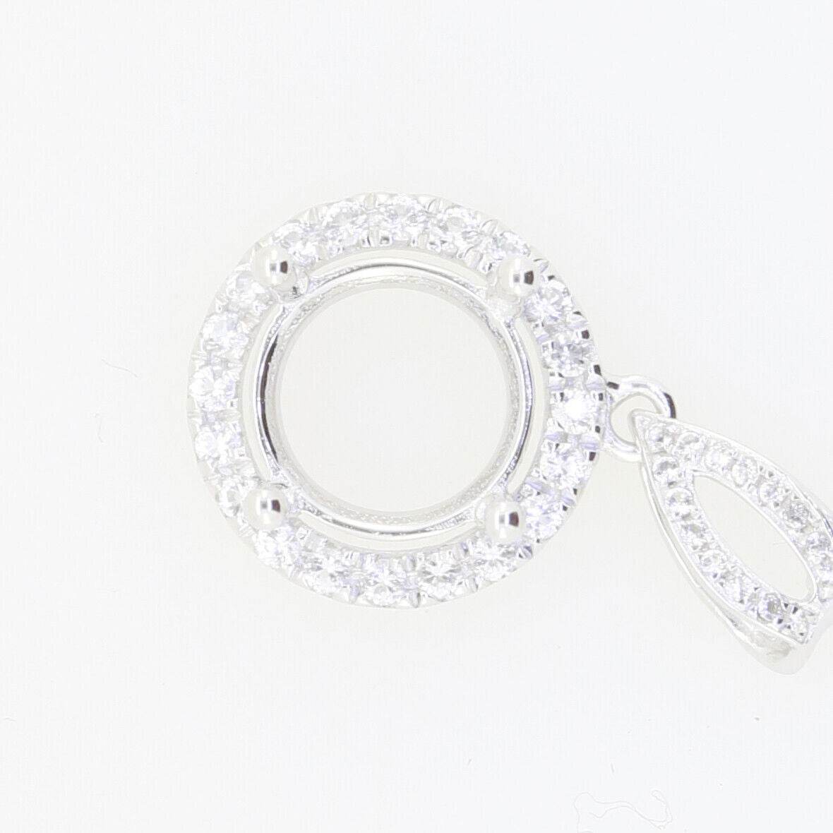 Sterling Silver Semi Mount Pendants Setting Cushion CU 8x8mm Topaz Accent P007 - Syzjewelry