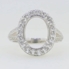 Sterling Silver Semi Mount Ring Setting Oval OV 13x10mm White Topaz - Syzjewelry