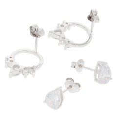 4 pc Set Sterling Silver Semi Mount Earrings Setting Pear PE 8X6mm 5x4 - Syzjewelry