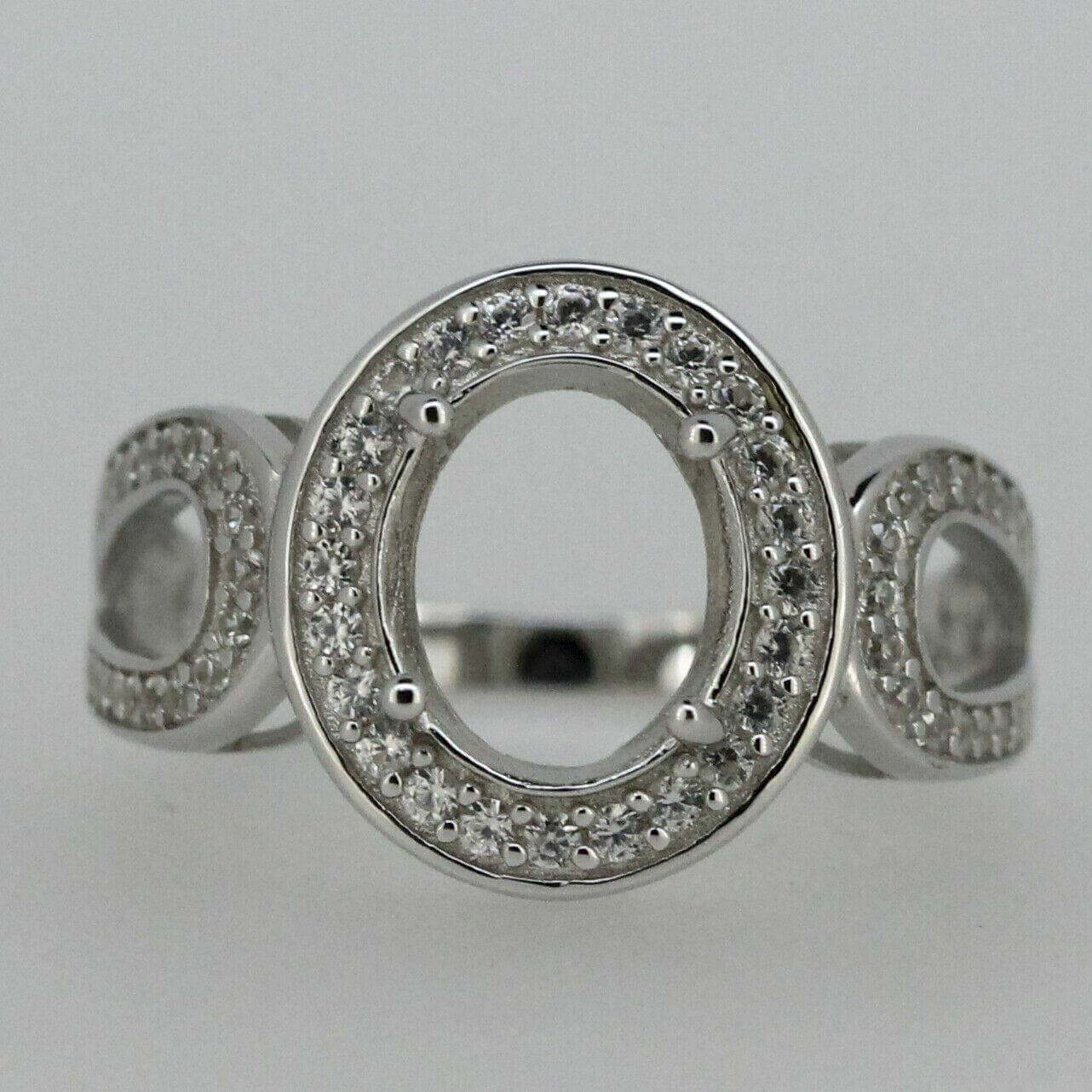 Sterling Silver Semi Mount Ring Setting OV 10x8mm White Topaz White Topaz N0 - Syzjewelry