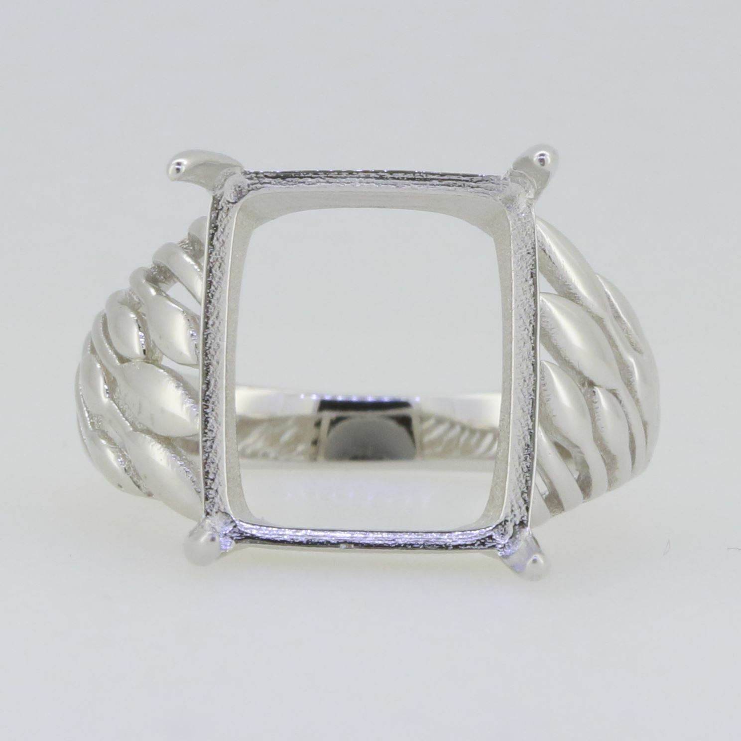 Sterling Silver Semi Mount Ring Setting Cab Emerald OCT 14X12mm White - Syzjewelry