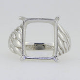 Sterling Silver Semi Mount Ring Setting Cab Emerald OCT 14X12mm White - Syzjewelry