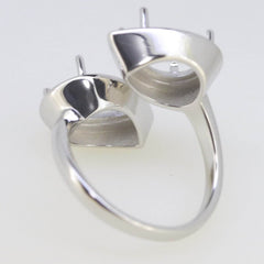 Sterling Silver Semi Mount Ring Setting Pear PE 12x8mm Twin Stone Ring - Syzjewelry