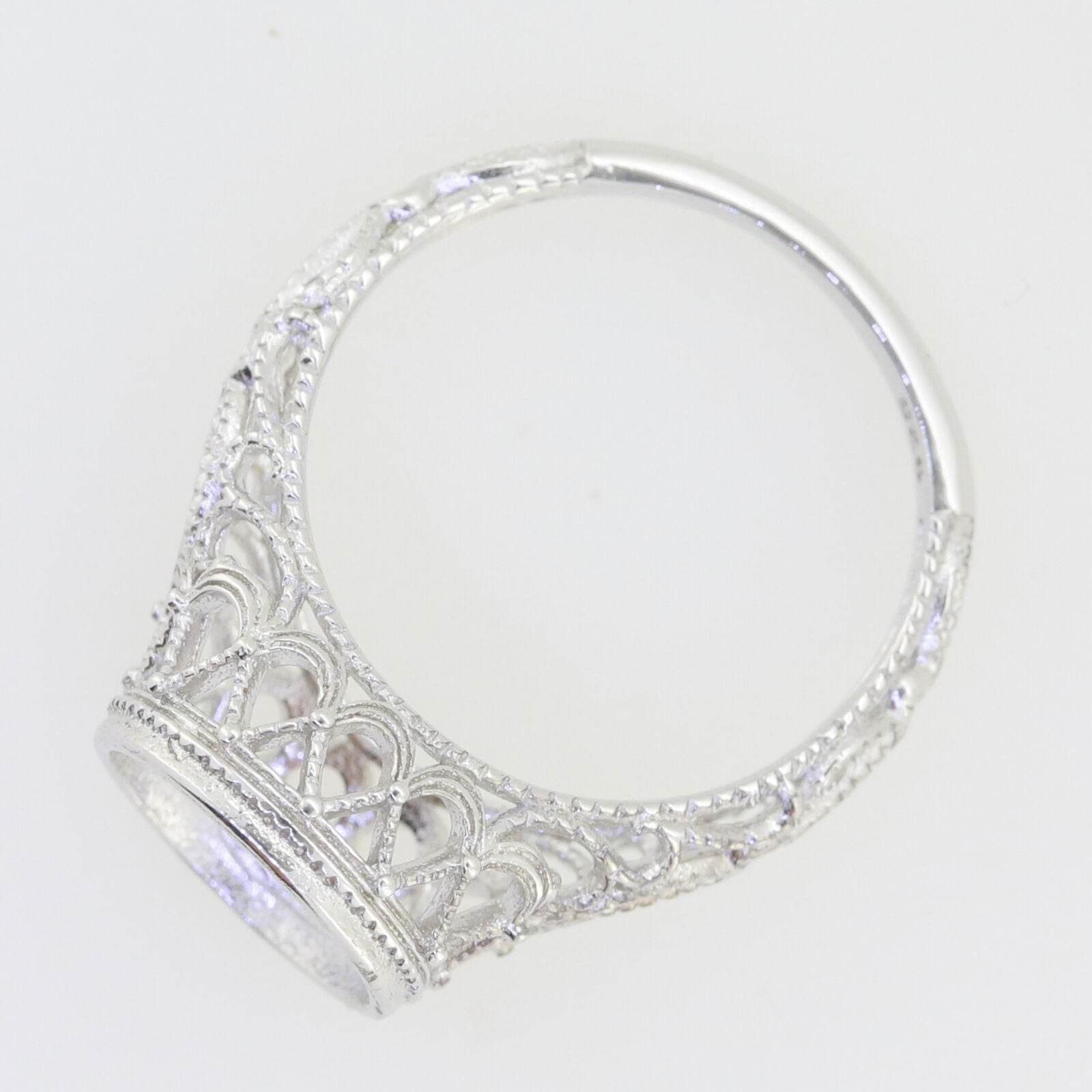 Art Deco Style Sterling Silver Semi Mount Ring Setting Round RD 9x9mm - Syzjewelry