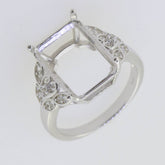 Sterling Silver Semi Mount Ring Setting Emerald OCT 14x10mm side stone - Syzjewelry