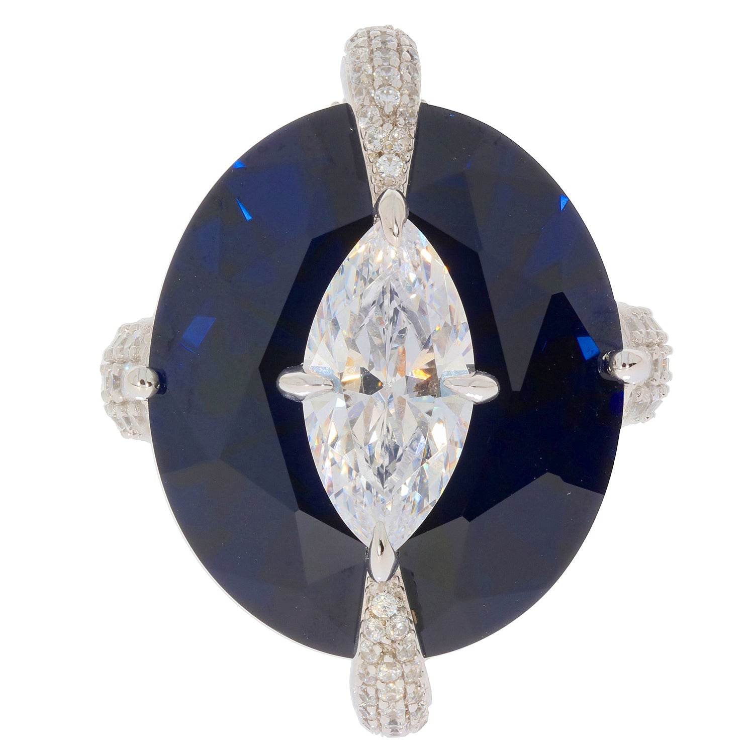 Sterling Silver Semi Mount Ring Setting Oval OV 20X17mm MQ 12x6mm Topaz - Syzjewelry