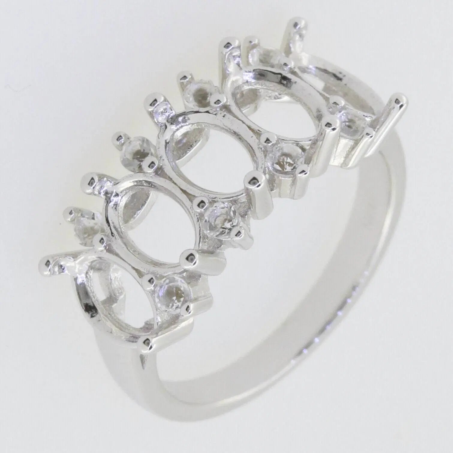 Sterling Silver Semi Mount Ring Setting Oval OV 7x5mm Multi Stone Band - Syzjewelry